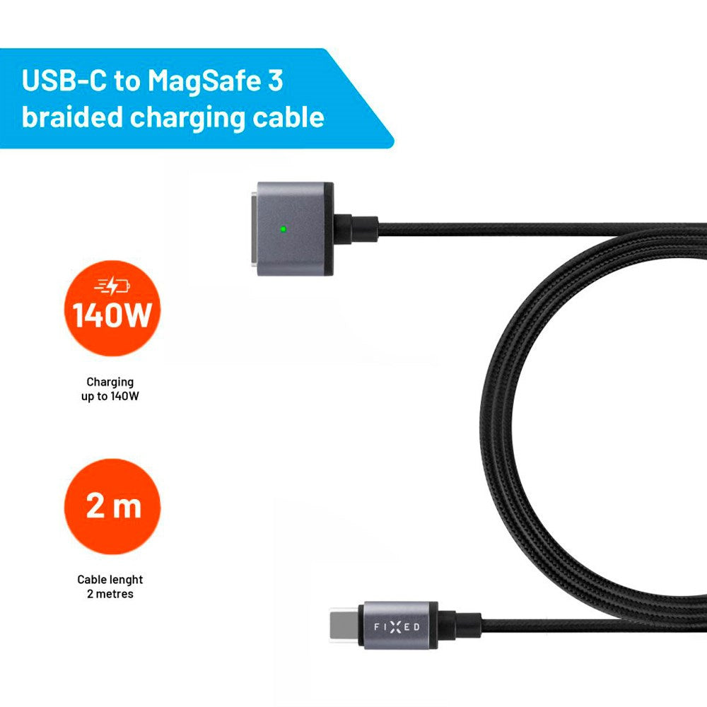 Fixed USB-C til MagSafe 3 Kabel 140W - 2m - Grå