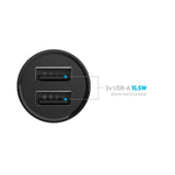 Fixed - Mini Biloplader 2x USB-A / 1x USB-C Kabel - 15W - 1m - Sort