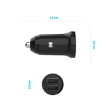 Fixed - Mini Biloplader 2x USB-A / 1x USB-C Kabel - 15W - 1m - Sort
