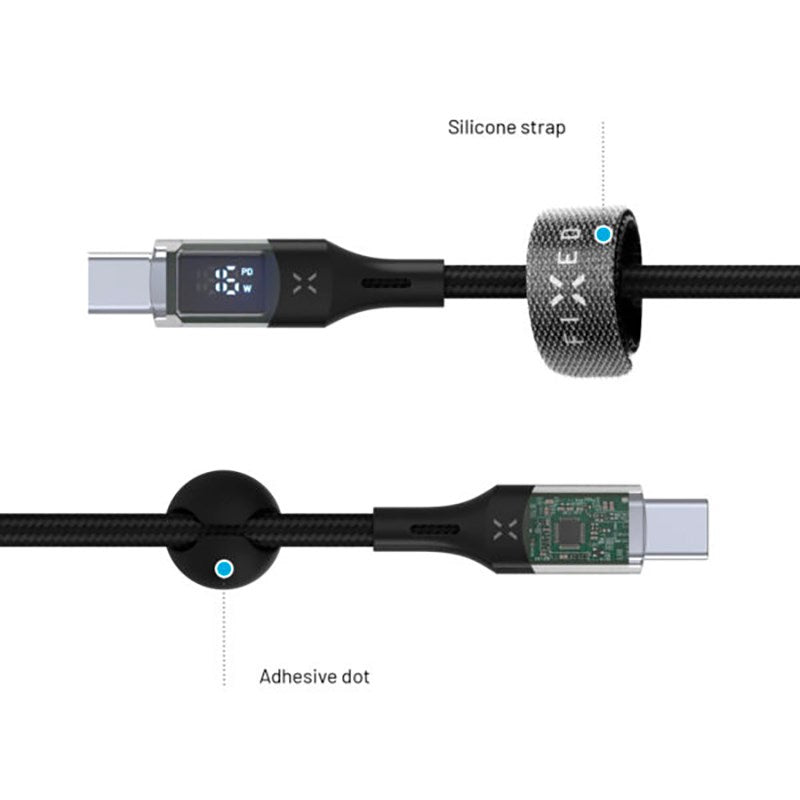 Fixed LED Display PD 100W USB-C til USB-C Kabel - 1.2m - Sort