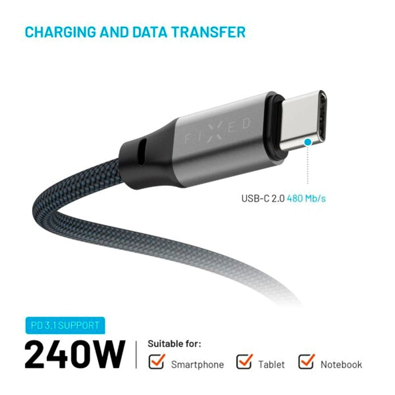 Fixed - Magnetic USB-C til USB-C Kabel - 240W - 1.2m - Sort - (DEMO)