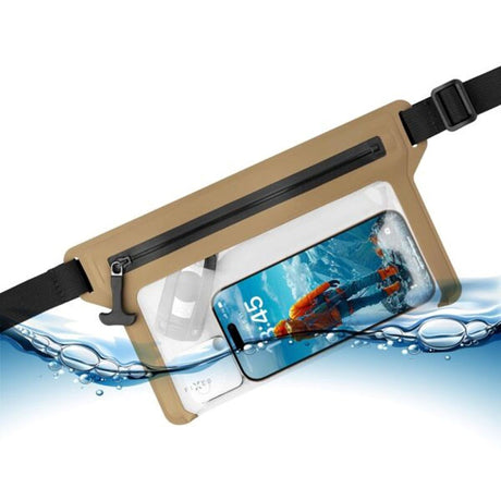 Fixed Vandtæt Bæltetaske m. Lynlås - Maks. Mobilmål: 200 x 138mm - Beige / Gennemsigtig