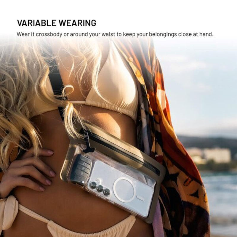 Fixed Vandtæt Bæltetaske m. Lynlås - Maks. Mobilmål: 200 x 138mm - Beige / Gennemsigtig