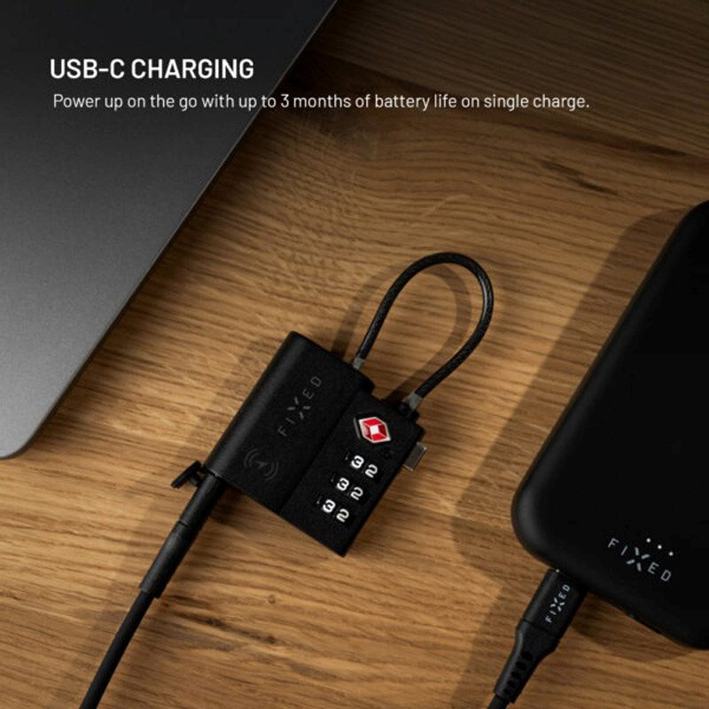 Fixed Sporingsenhed - TSA-Godkendt Hængelås - Apple Find My Kompatibel - Sort