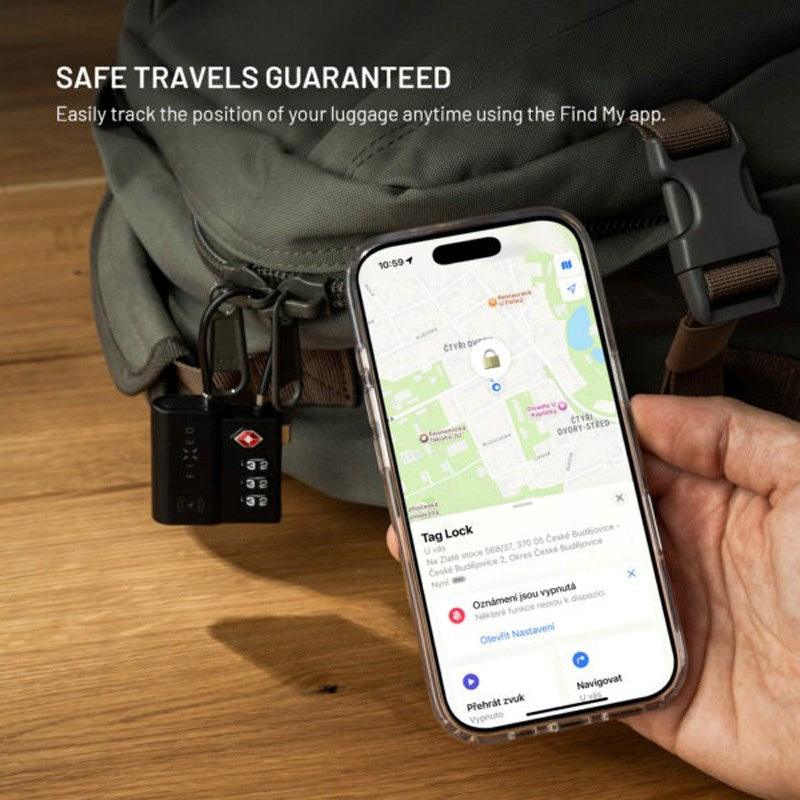 Fixed Sporingsenhed - TSA-Godkendt Hængelås - Apple Find My Kompatibel - Sort