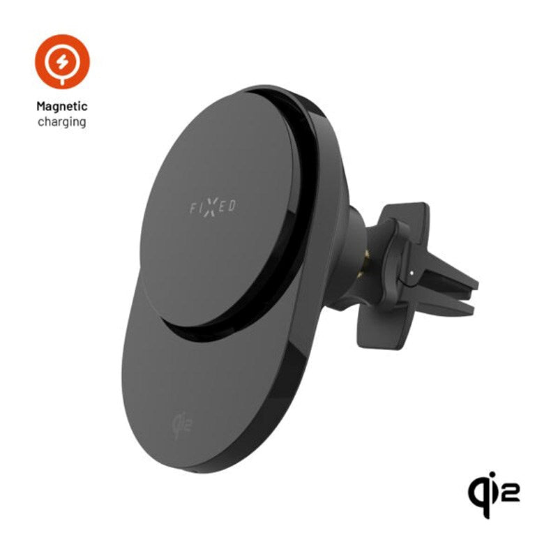 Fixed Magnetisk Mobilholder til Bil m. 15W Trådløs Opladning - MagSafe / Qi2 Kompatibel - Sort