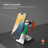 FIxed 3-i-1 Trådløs Opladningsdock 15W til Smartphone / Apple Watch / AirPods - Titanium