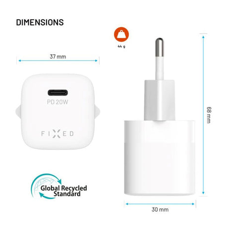 Fixed 20W Mini Vægoplader m. USB-C & Power Delivery - Hvid