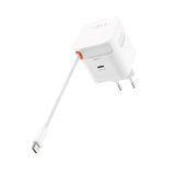 Fixed 65W USB-C Vægoplader inkl. Udtrækkeligt USB-C Kabel - Hvid