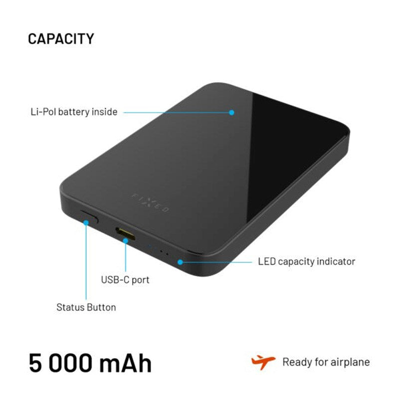 Fixed MagZen Powerbank 5.000 mAh m. Qi2 - Sort