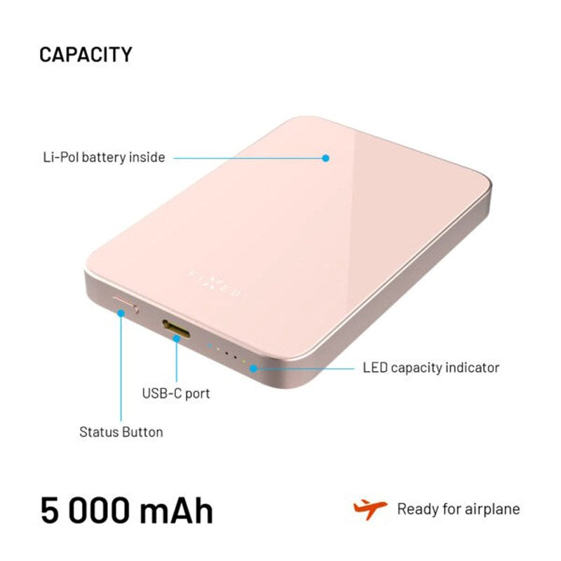 Fixed MagZen Powerbank 5.000 mAh m. Qi2 - Lyserød