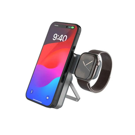 Fixed MagZen 5 Qi2 PowerBank m. Ståfunktion & Apple Watch Oplader - MagSafe Kompatibel - 20W / 5000 mAh - Grå