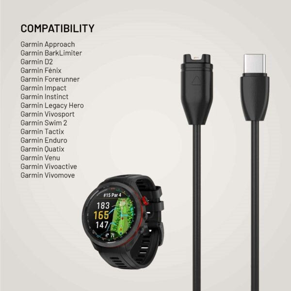 Fixed USB-C Kabel til Garmin Ur - 2m - Sort