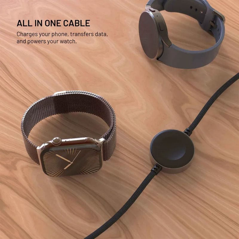 Fixed Opladningskabel til Apple Watch & Samsung Galaxy Watch - USB-C / 1.5m - Sort