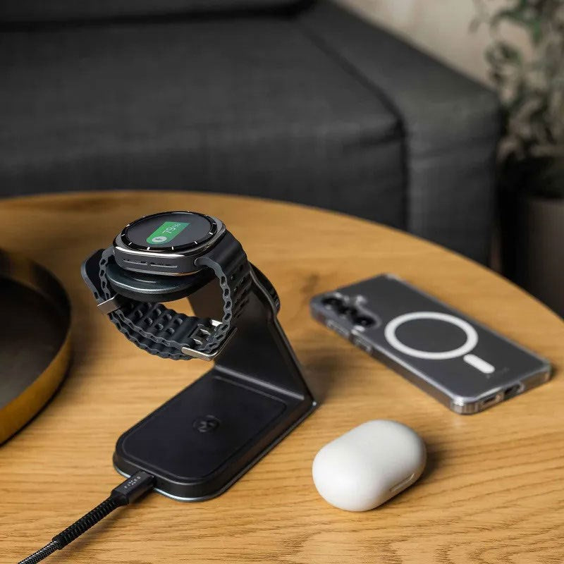 Fixed 3-i-1 Trådløs Samsung Oplader - MagSafe / Qi2 Kompatibel - Grå