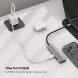 Fixed 5-in-1 USB-C Multiport Hub - 3 x USB-C - 1 x USB-A - 1 x HDMI - Sølv
