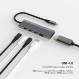 Fixed 5-in-1 USB-C Multiport Hub - 3 x USB-C - 1 x USB-A - 1 x HDMI - Sølv