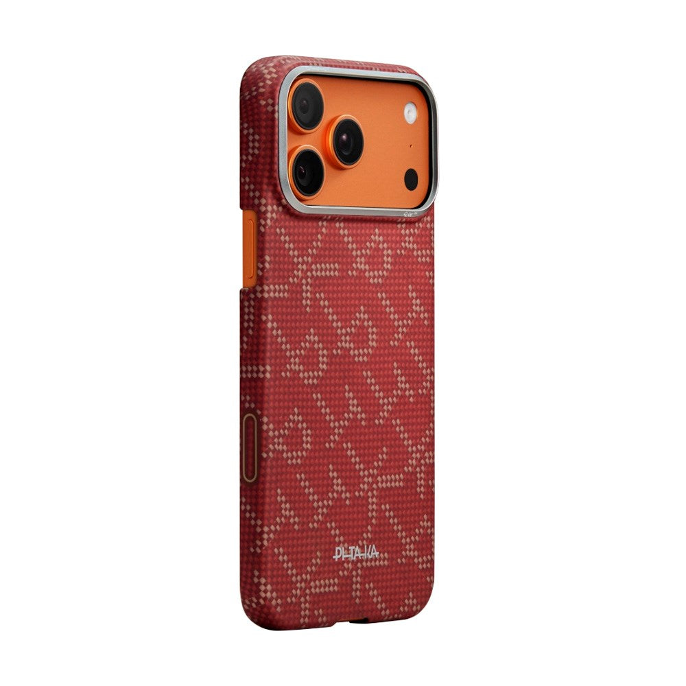iPhone 17 Pro PITAKA Edge Monogram Case - MagSafe Kompatibel - Guld / Rød