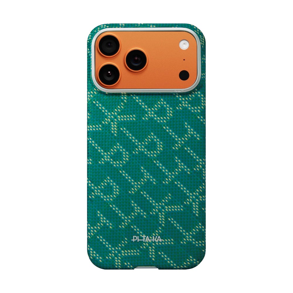 iPhone 17 Pro PITAKA Edge Monogram Case - MagSafe Kompatibel - Guld / Grøn