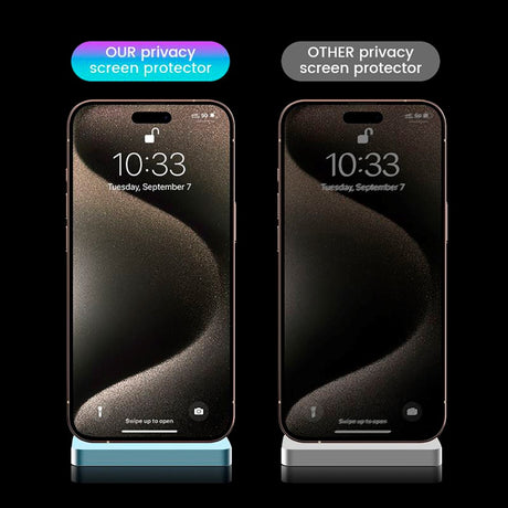 iPhone 15 Pro Mobile Origin Skærmbeskyttelse m. Privacy Funktion - Case Friendly - 2 Pack - Sort Kant