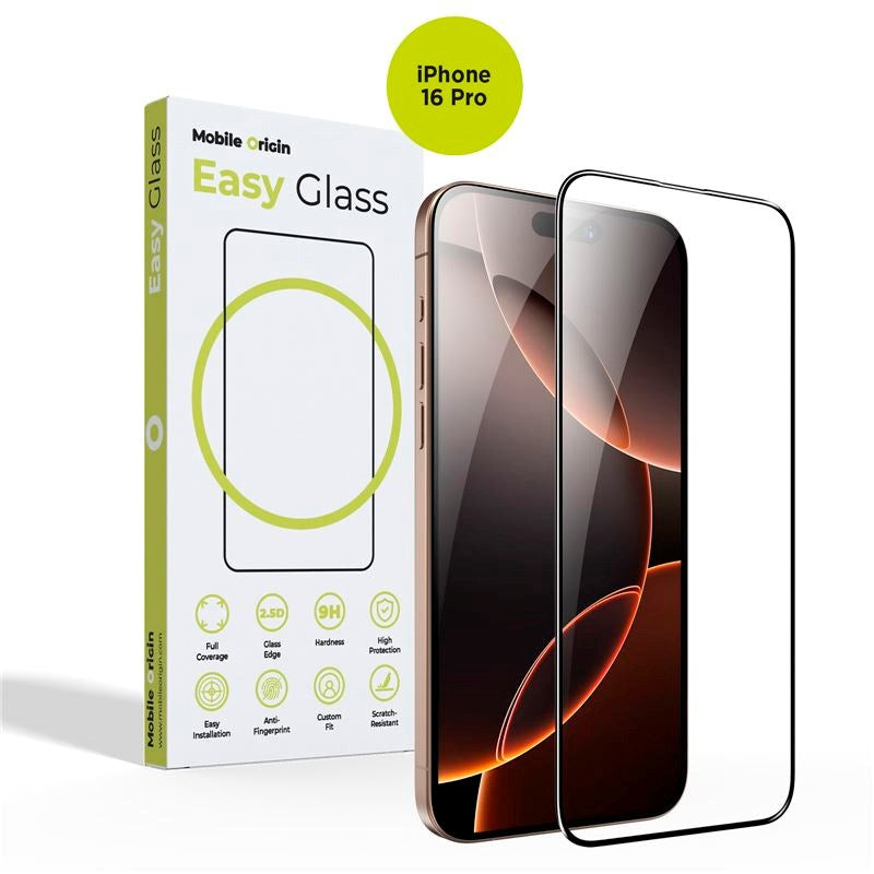 iPhone 16 Pro Mobile Origin EasyGlass Skærmbeskyttelsesglas - Gennemsigtig / Sort Kant