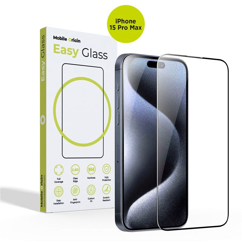 iPhone 15 Pro Max Mobile Origin EasyGlass Skærmbeskyttelse - Gennemsigtig / Sort Kant