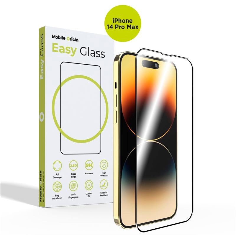 iPhone 14 Pro Max Mobile Origin EasyGlass Skærmbeskyttelse - Gennemsigtig / Sort Kant