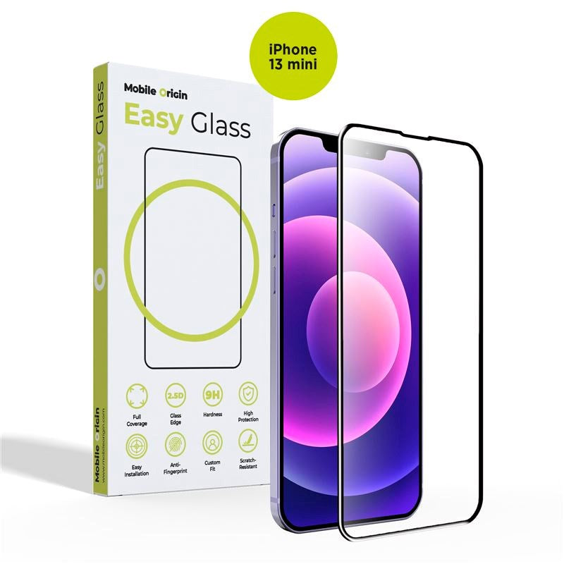 iPhone 13 Mini Mobile Origin EasyGlass Skærmbeskyttelse - Gennemsigtig / Sort Kant