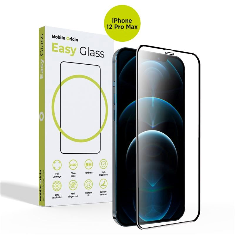 iPhone 12 Pro Max Mobile Origin EasyGlass Skærmbeskyttelse - Gennemsigtig / Sort Kant