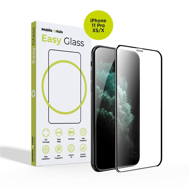 iPhone 11 Pro / Xs / X Mobile Origin EasyGlass Skærmbeskyttelse - Gennemsigtig / Sort Kant