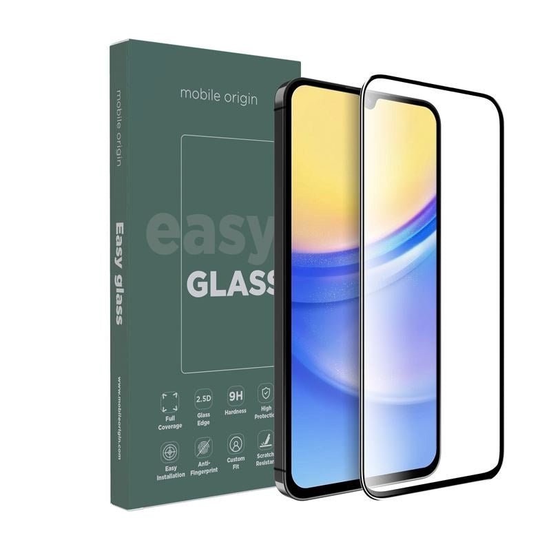 Samsung Galaxy A15 Mobile Origin EasyGlass Skærmbeskyttelse - Gennemsigtig / Sort Kant