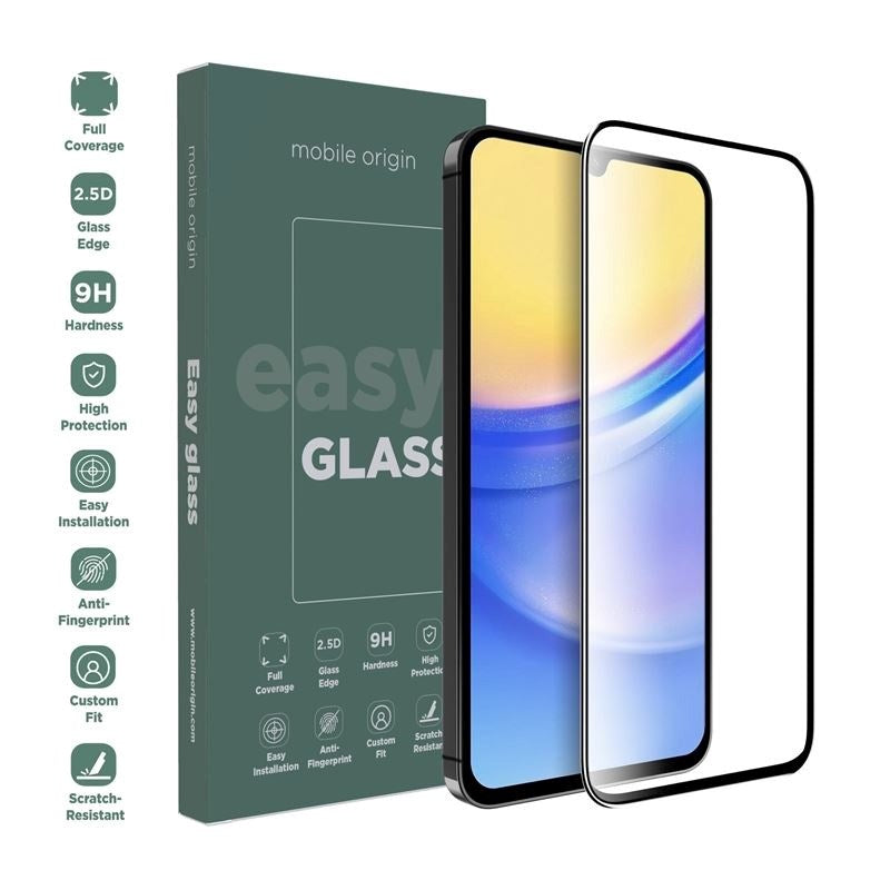 Samsung Galaxy A15 Mobile Origin EasyGlass Skærmbeskyttelse - Gennemsigtig / Sort Kant