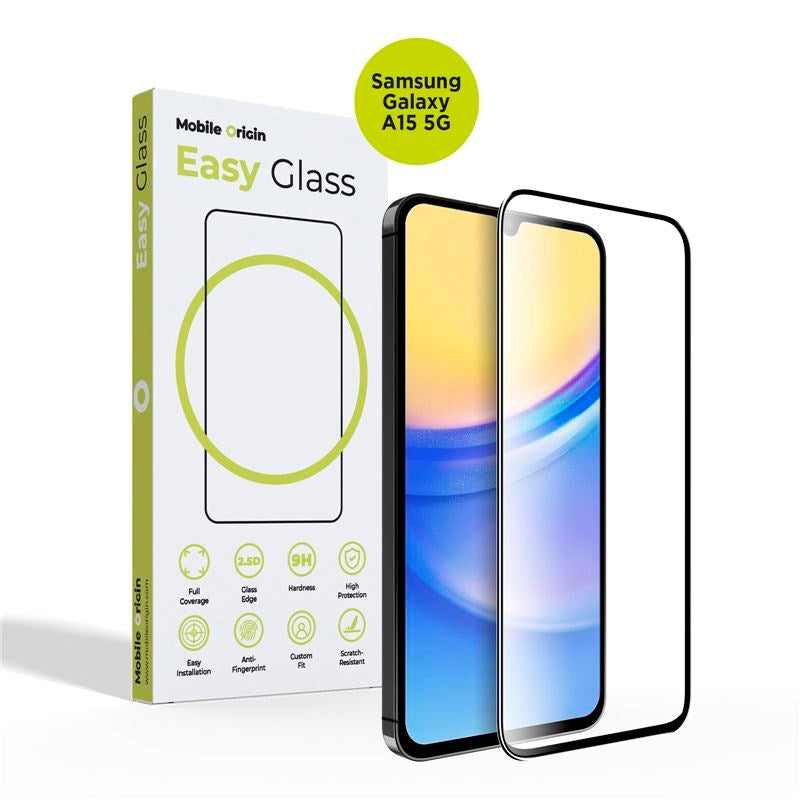 Samsung Galaxy A15 5G Mobile Origin EasyGlass - Tempereret Glas - Gennemsigtig / Sort Kant