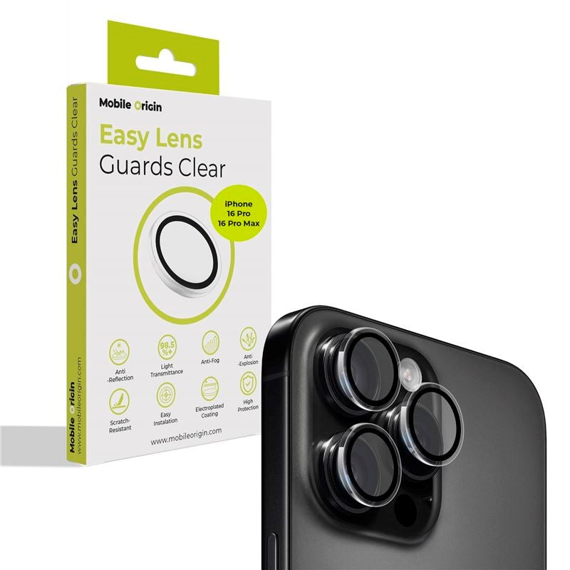 iPhone 16 Pro / 16 Pro Max Mobile Origin Easy Lens Guard - Kameralinsebeskytter - Gennemsigtig