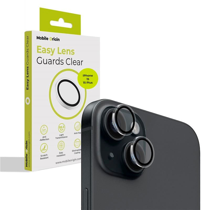 iPhone 15 / 15 Plus Mobile Origin Easy Lens Guard - Kameralinsebeskytter - Gennemsigtig