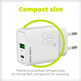 Mobile Origin - MO12 20W Vægoplader m. 1x USB-A & 1x USB-C - Hvid