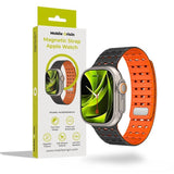 Apple Watch (42/44/SE/45/46/49mm) Mobile Origin Magnetisk Silikoneurrem - Sort / Orange