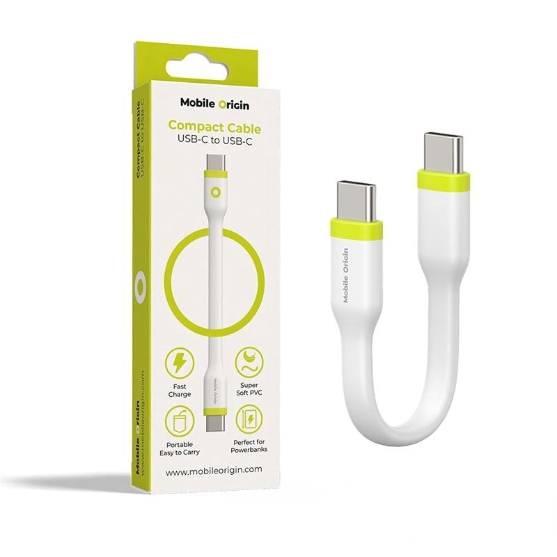 Mobile Origin 60W USB-C til USB-C Ladekabel 10 cm - Hvid