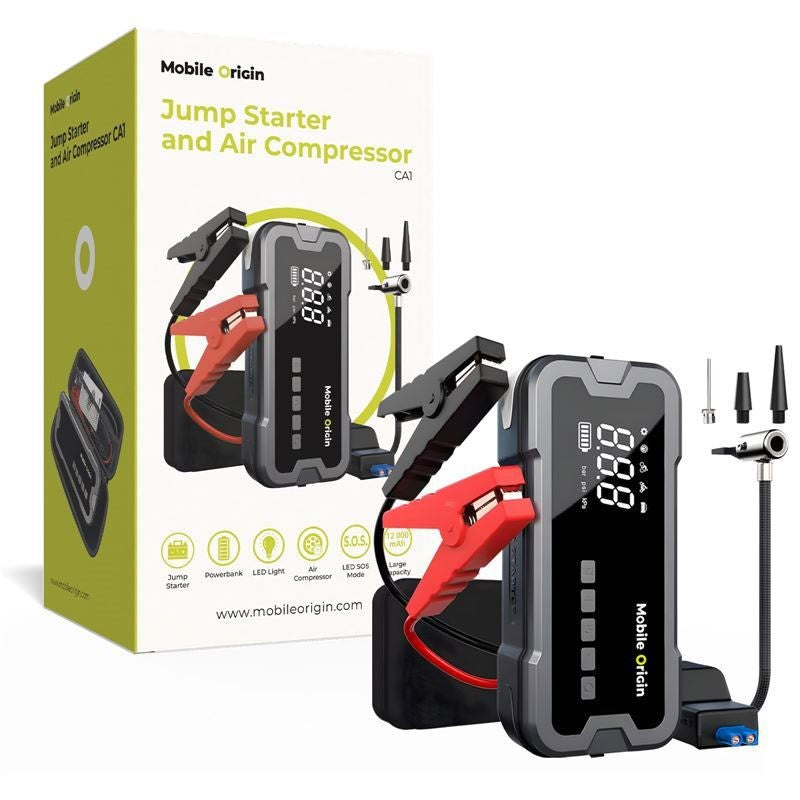Mobile Origin Jumpstarter m. Indbygget Kompressor - Sort