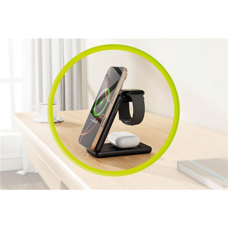 Mobile Origin Qi2 3-i-1 Multifunktionel Foldbar Trådløs Oplader - Sort