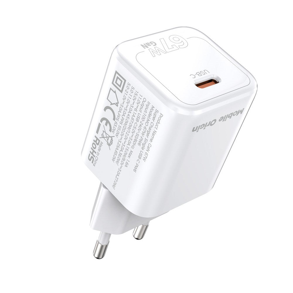 Mobile Origin - 67W Vægoplader m. 1 x USB-C - Hvid