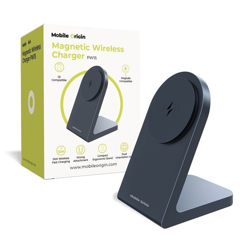 Mobile Origin PW15 Trådløs Oplader m. 15W - MagSafe / Qi Kompatibel - Sort