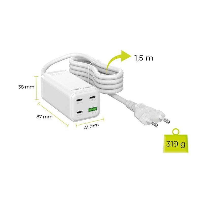 Mobile Origin 100W USB-C Hub inkl. USB-A & Schukostik - Hvid