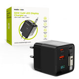 Mobile Origin - Display Vægoplader m. 1 x USB-A / 1 x USB-C / 1 x Udtrækkelig USB-C Kabel - 65W - Sort