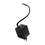 Mobile Origin - Display Vægoplader m. 1 x USB-A / 1 x USB-C / 1 x Udtrækkelig USB-C Kabel - 65W - Sort