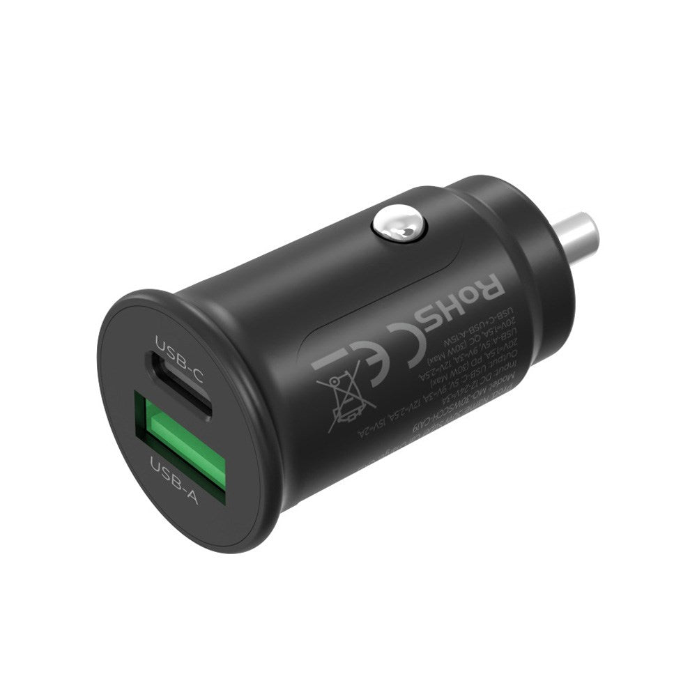 Mobile Origin Biloplader m. 1 x USB-A & 1 x USB-C - 30W - Sort