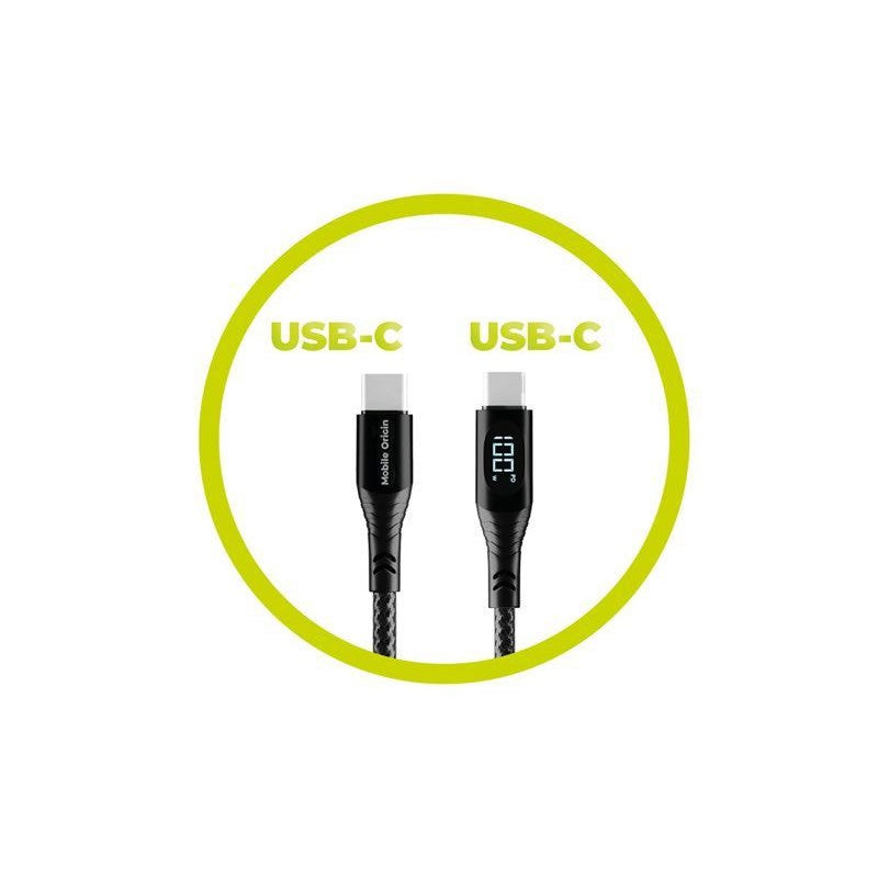 Mobile Origin USB-C til USB-C Kabel m. Indbygget Display - 100W - 1,5 m - Sort