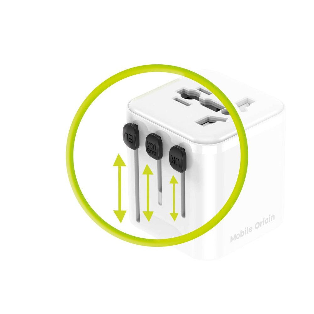 Mobile Origin 30W Universal Vægoplader m. Rejseadapter EU/UK/US/AUS - Hvid