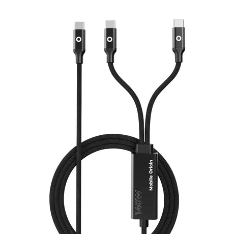 Mobile Origin CB10 Dobbelt Y-Formet USB-C til USB-C Kabel - 1.2m / 140W - Sort
