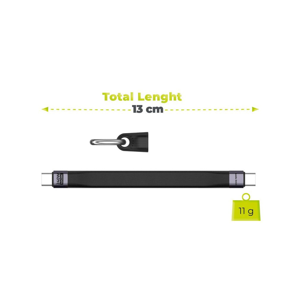 Mobile Origin 240W USB-C til USB-C Kabel m. Nøglering - 13cm - Sort
